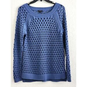 Sweater-Talbots-Blue-Open Honeycomb Knit Design-Long Sleeves-Size MEDIUM